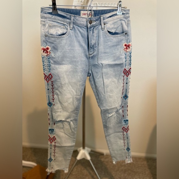 DRIFTWOOD Light Blue Embroidered Jeans - Picture 1 of 5
